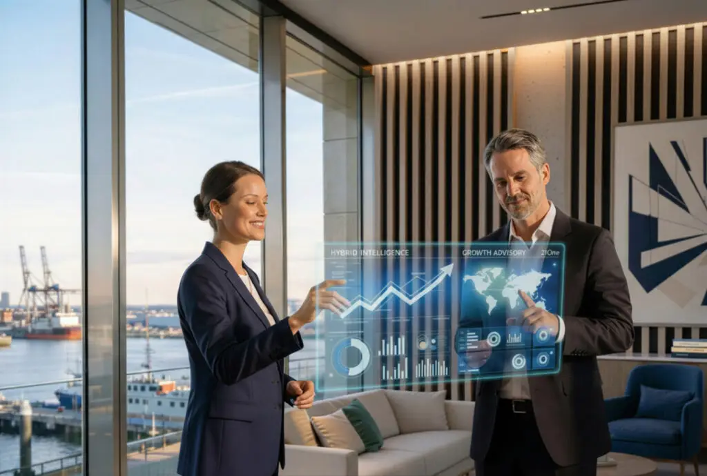 Gespräch zwischen zwei Menschen zum Thema hybrider Organisationen.